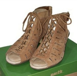 Earth Suede Perforated Peep Toe Shoes